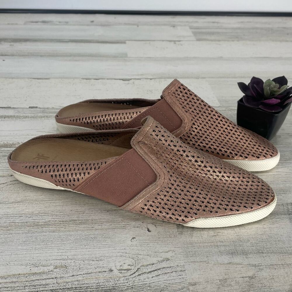 Frye Melanie Rose Gold Leather Mules Clogs Slip On Size 8.5